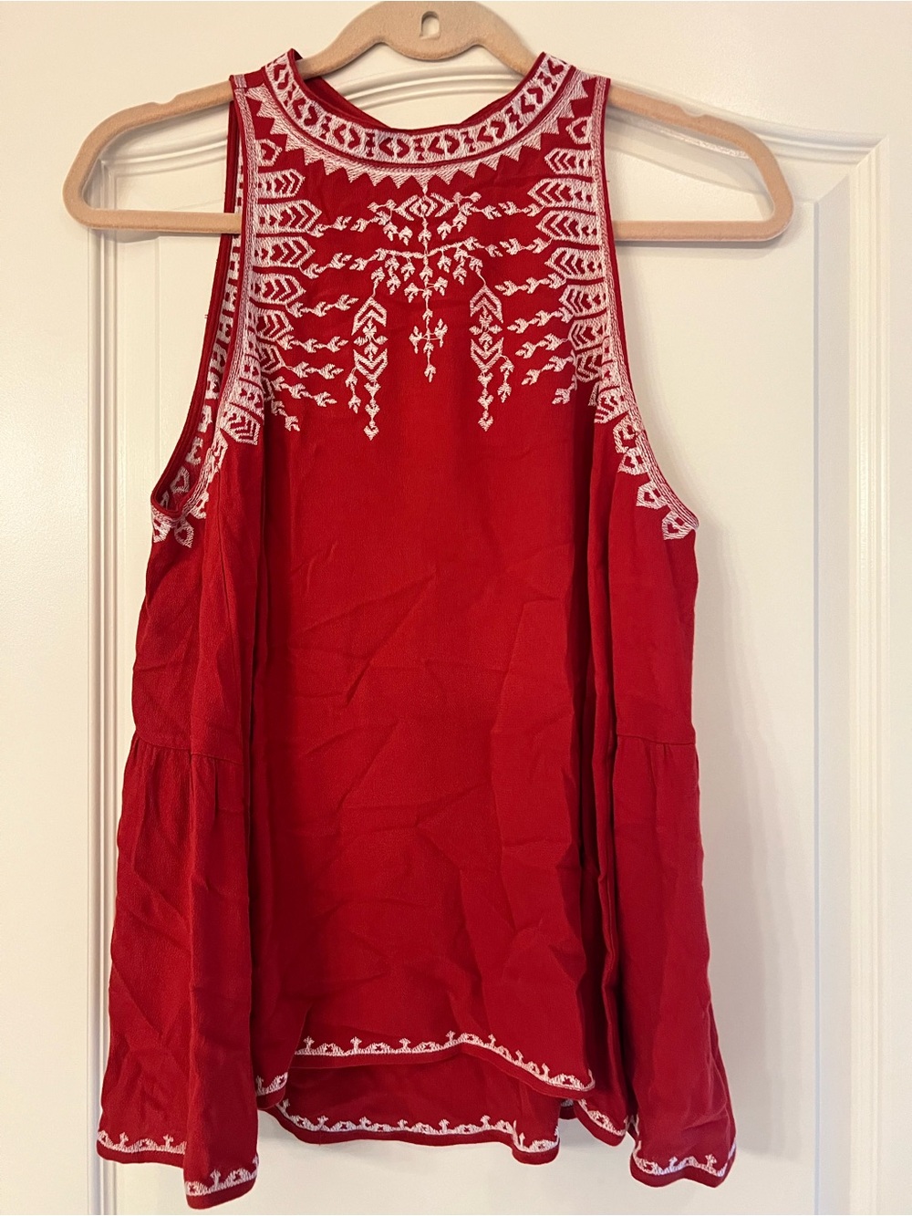 THML Red Sleeveless Embroidered Tank Top